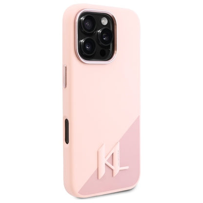 MagSafe Case for Apple iPhone 16 Pro, Karl Lagerfeld, Silicone Shadow Metal Initial, Pink