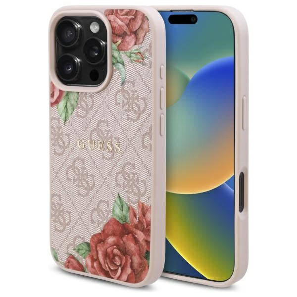 MagSafe Case for Apple iPhone 16 Pro Max, Guess, 4G Flowers Print, Pink