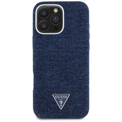 MagSafe Case for Apple iPhone 16 Pro Max, Guess, Denim Triangle Logo, Blue