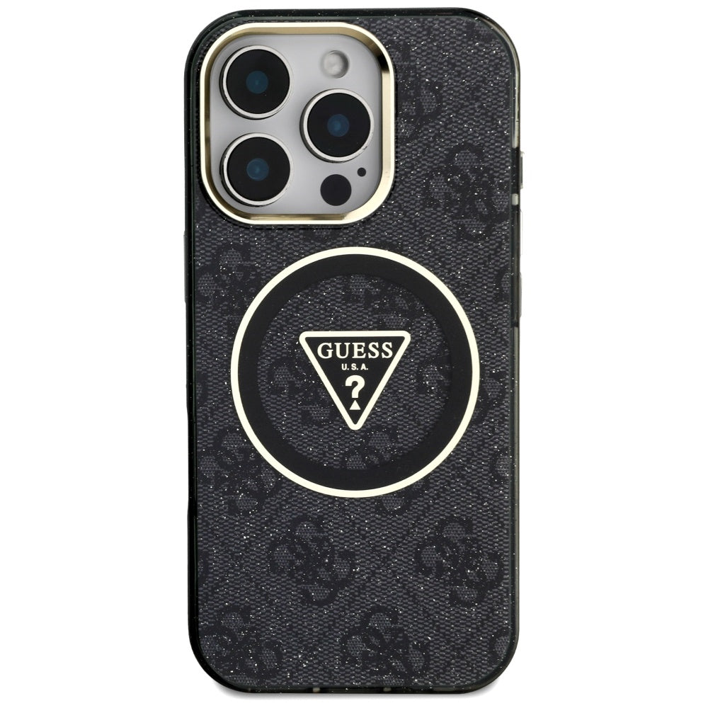 MagSafe Case for Apple iPhone 16 Pro Max, Guess, IML Glitter 4G Circle Triangle, Black