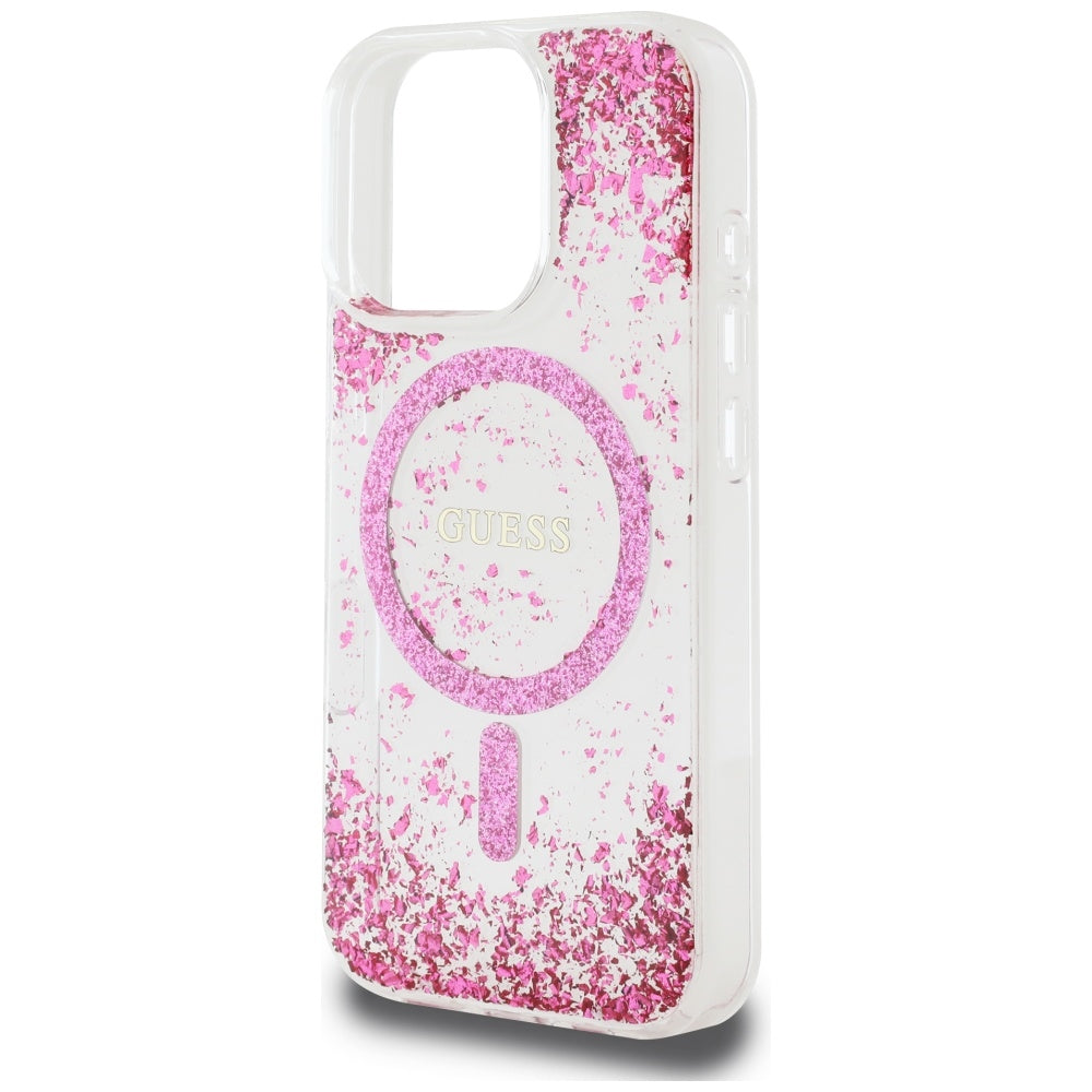 MagSafe Case for Apple iPhone 16 Pro Max, Guess, Resin Bottom Glitter, Pink