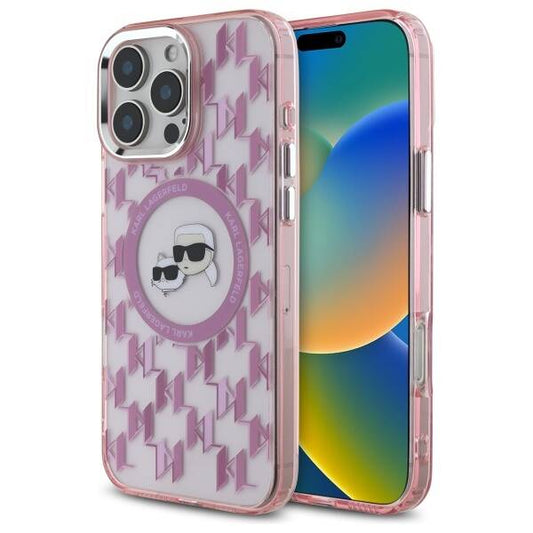 MagSafe Case for Apple iPhone 16 Pro Max, Karl Lagerfeld, IML Monogram Karl & Choupette's Heads, Pink