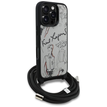 MagSafe Case for Apple iPhone 16 Pro Max, Karl Lagerfeld, Saffiano Crossbody, Grey