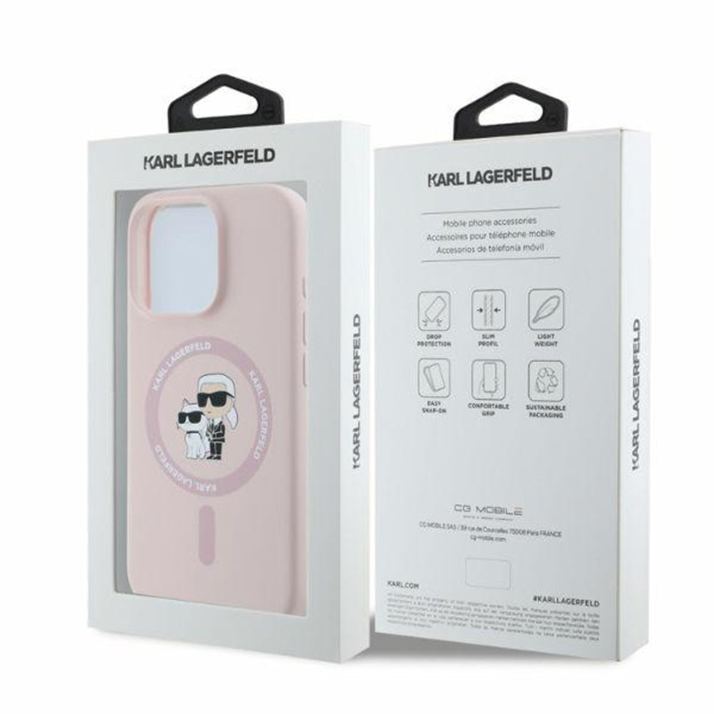 MagSafe Case for Apple iPhone 16 Pro Max, Karl Lagerfeld, Silicone Ring Karl & Choupette, Pink