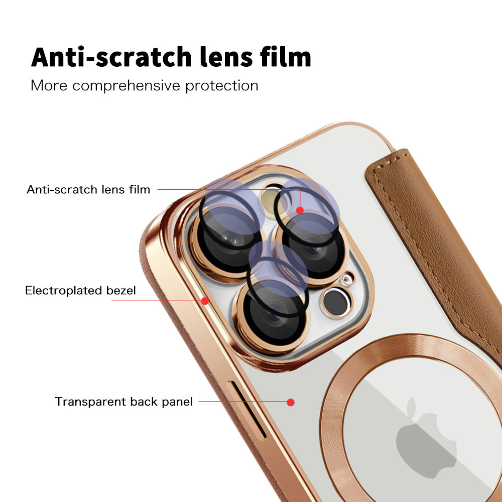 MagSafe Case for Apple iPhone 16 Pro, Techsuit, SmartMag Book, Brown