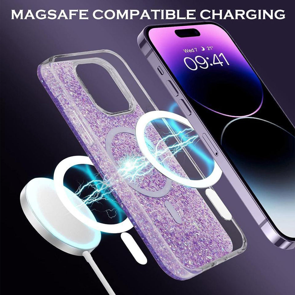 MagSafe Case for Apple iPhone 16 Pro, Techsuit, Sparkly Glitter, Blue