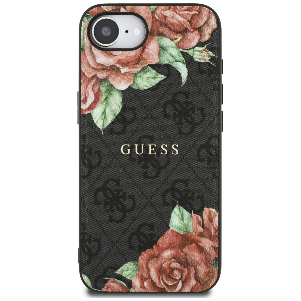 MagSafe Case for Apple iPhone 16e, Guess, 4G Flowers Print, Black