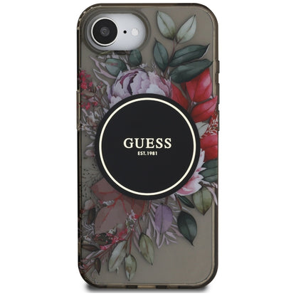 MagSafe Case for Apple iPhone 16e, Guess, IML Flowers, Black