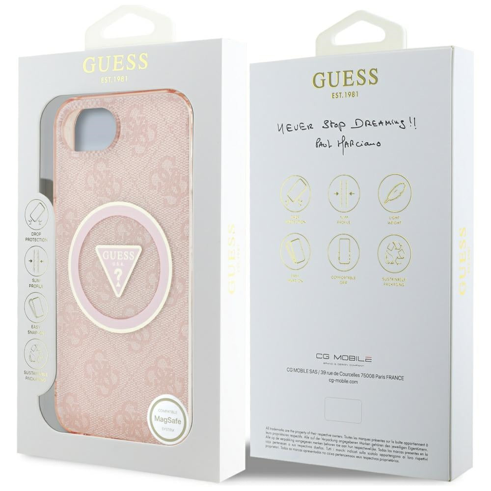 MagSafe Case for Apple iPhone 16e, Guess, IML Glitter 4G Circle Triangle, Pink