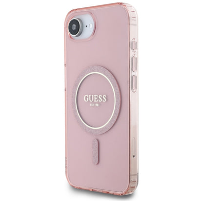 MagSafe Case for Apple iPhone 16e, Guess, IML Glitter Circle, Pink