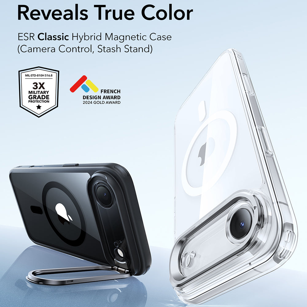 MagSafe Case for Apple iPhone 17 Air, ESR, Classic Hybrid Kickstand, Black Transparent