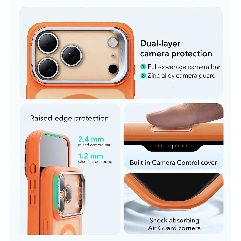 MagSafe Case for Apple iPhone 17 Pro, ESR, Classic Hybrid Kickstand Slide, Satin Orange