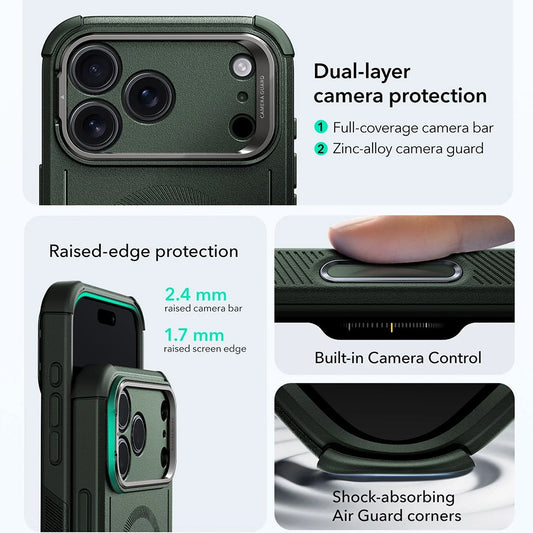 MagSafe Case for Apple iPhone 17 Pro, ESR, Cyber Armor Kickstand, Green