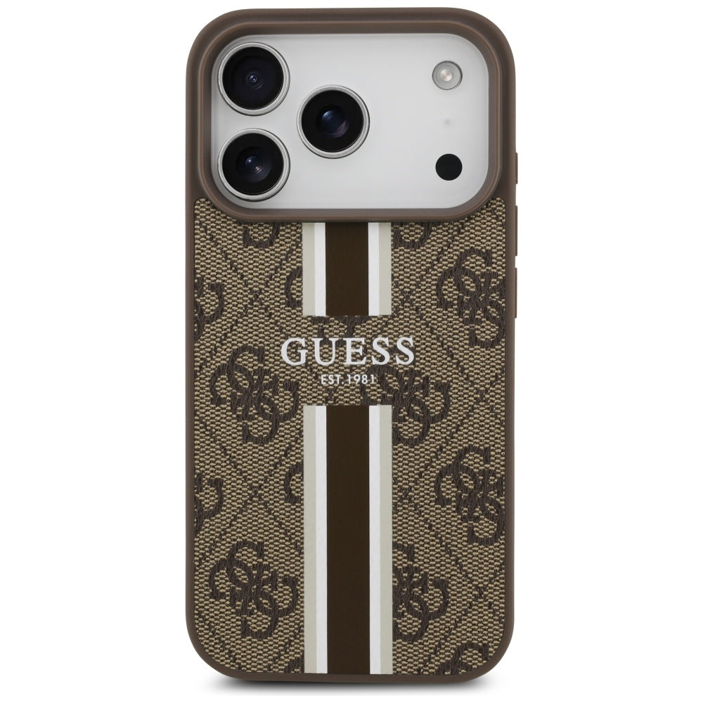 MagSafe Case for Apple iPhone 17 Pro, Guess, 4G Printed Stripes, Brown