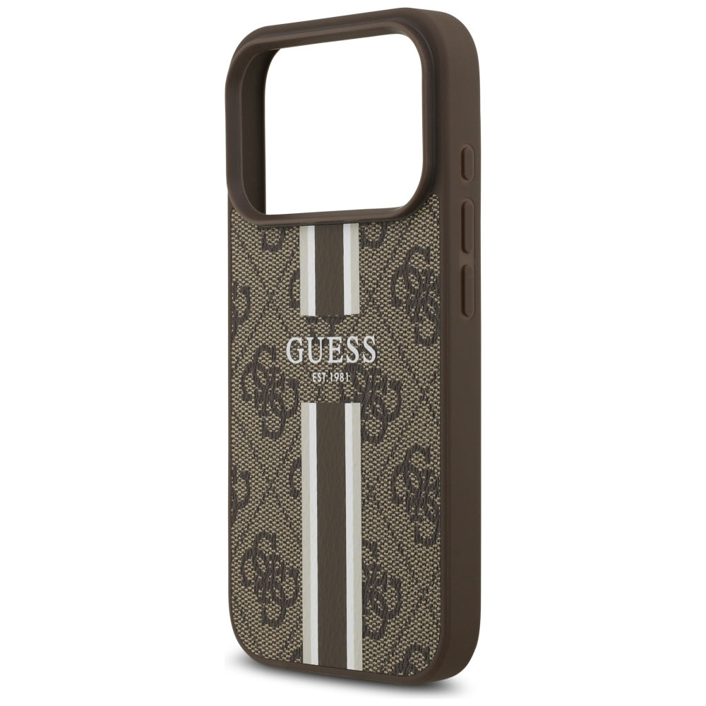 MagSafe Case for Apple iPhone 17 Pro, Guess, 4G Printed Stripes, Brown