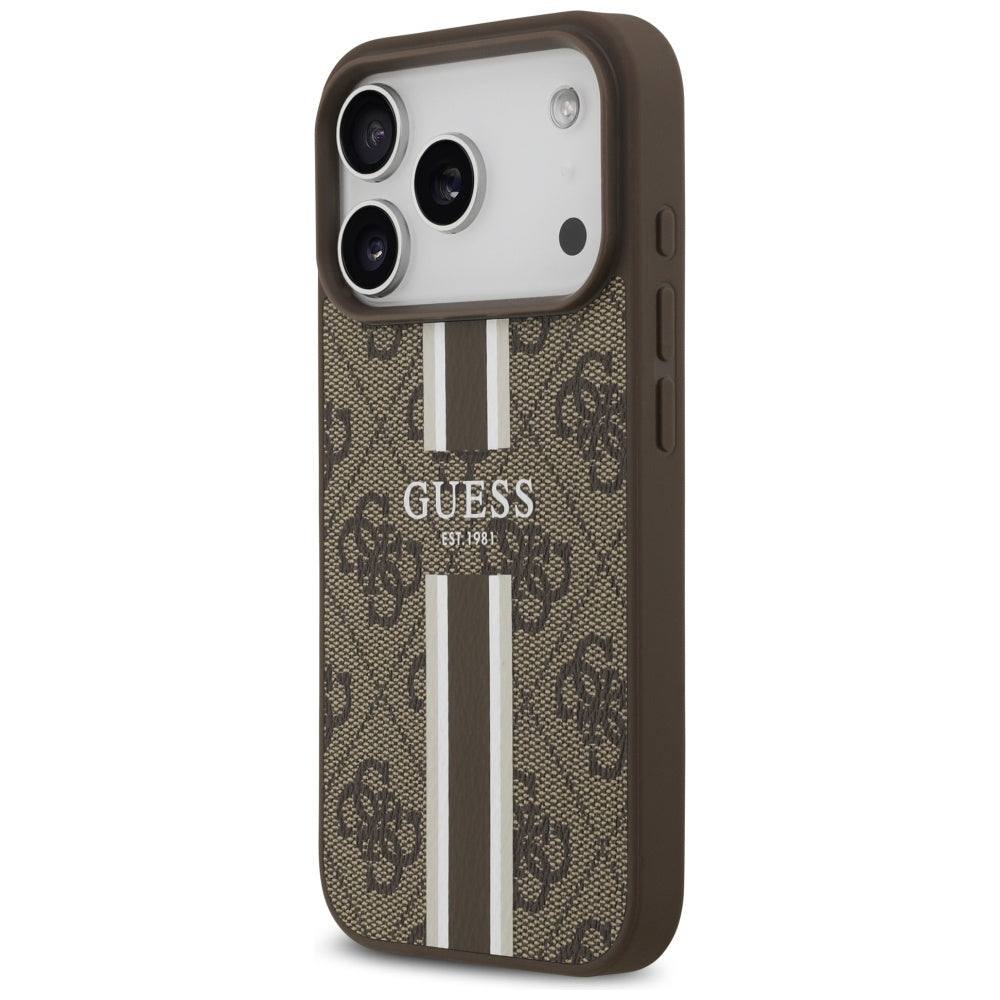 MagSafe Case for Apple iPhone 17 Pro, Guess, 4G Printed Stripes, Brown