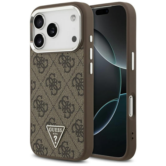MagSafe Case for Apple iPhone 17 Pro, Guess, 4G Triangle Logo, Silver Brown