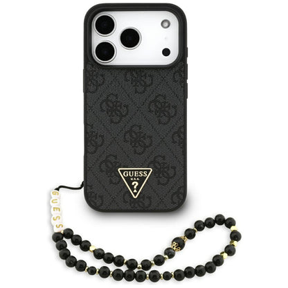 MagSafe Case for Apple iPhone 17 Pro, Guess, 4G Triangle Logo with Cord Strap, Black