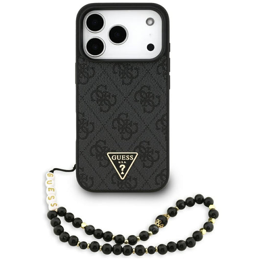 MagSafe Case for Apple iPhone 17 Pro, Guess, 4G Triangle Logo with Cord Strap, Black