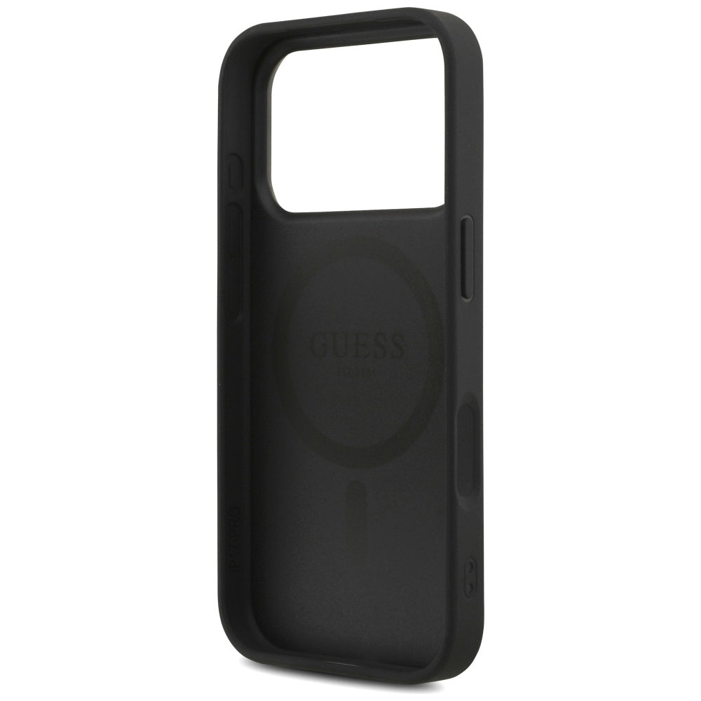 MagSafe Case for Apple iPhone 17 Pro, Guess, 4G Triangle Logo with Cord Strap, Black