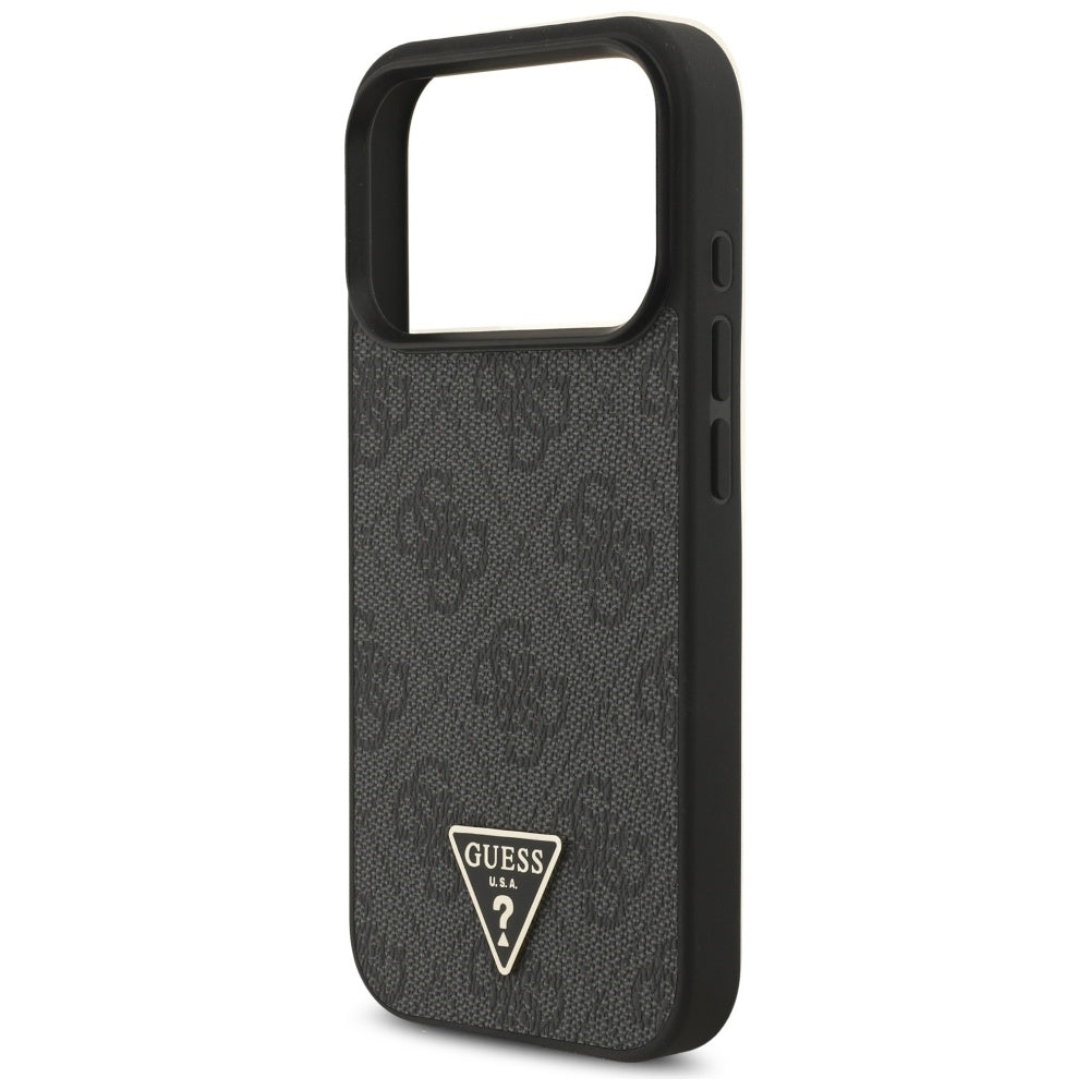 MagSafe Case for Apple iPhone 17 Pro, Guess, 4G Triangle Logo with Cord Strap, Black