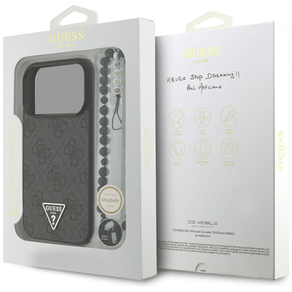 MagSafe Case for Apple iPhone 17 Pro, Guess, 4G Triangle Logo with Cord Strap, Black