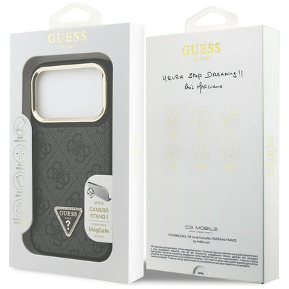 MagSafe Case for Apple iPhone 17 Pro, Guess, 4G Triangle Logo with Stand Camera, Black Gold