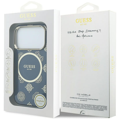 MagSafe Case for Apple iPhone 17 Pro, Guess, IML Peony Dot, Blue