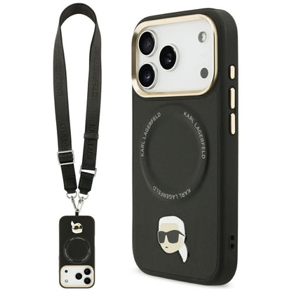 MagSafe Case for Apple iPhone 17 Pro, Karl Lagerfeld, Big Strap Karl Metal Logo, Black
