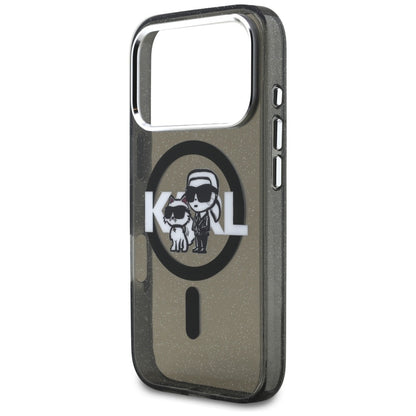 MagSafe Case for Apple iPhone 17 Pro, Karl Lagerfeld, IML Sketch Logo Glitter Karl & Choupette, Black
