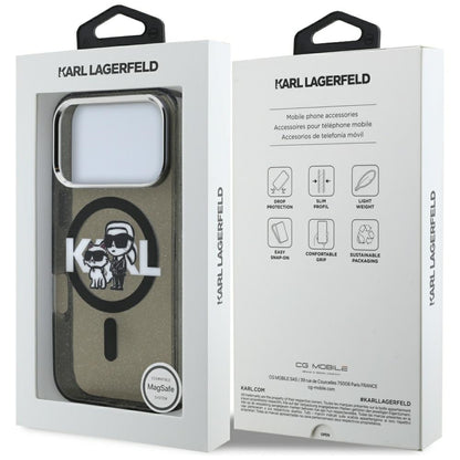 MagSafe Case for Apple iPhone 17 Pro, Karl Lagerfeld, IML Sketch Logo Glitter Karl & Choupette, Black