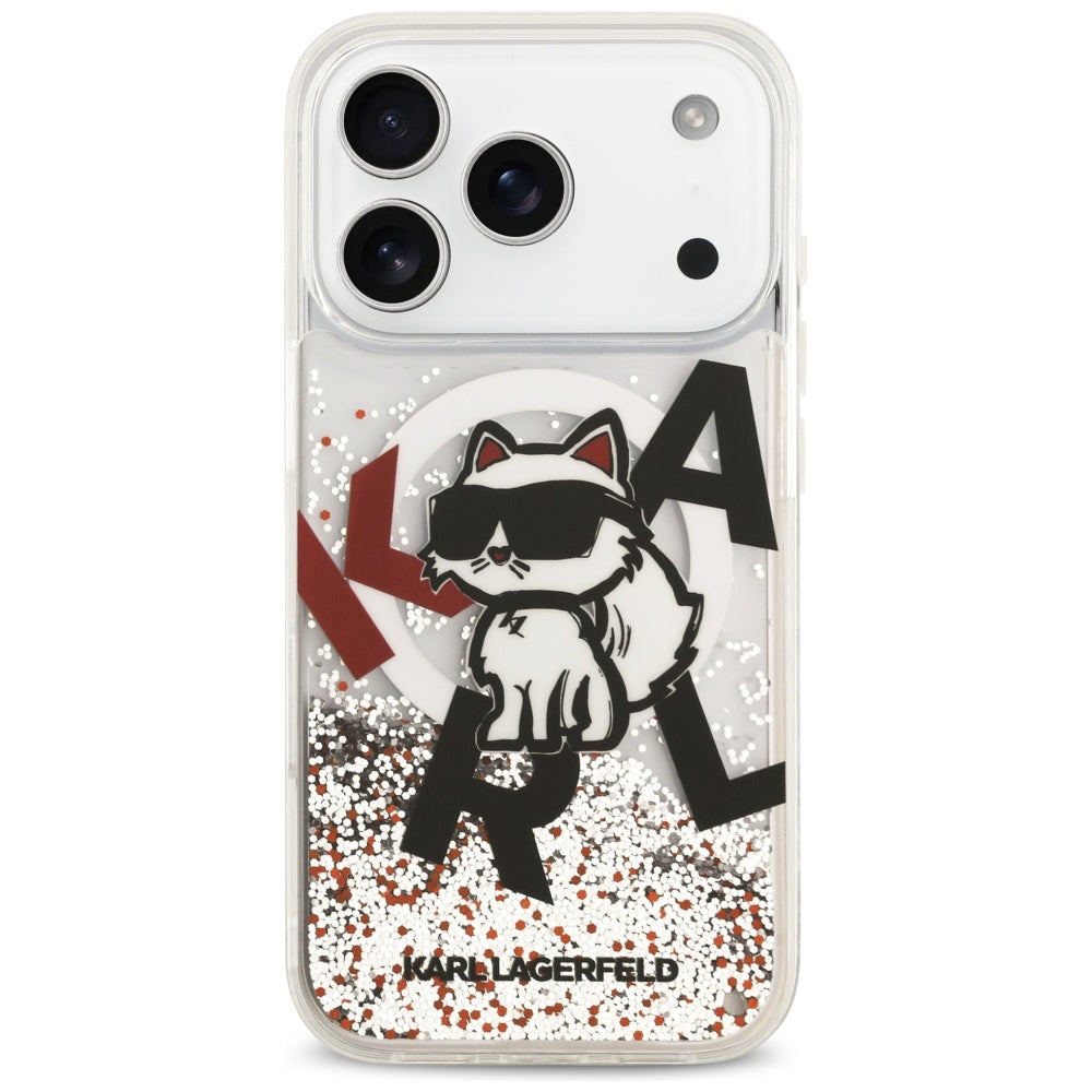 MagSafe Case for Apple iPhone 17 Pro, Karl Lagerfeld, Liquid Glitter Choupette Logo, Transparent