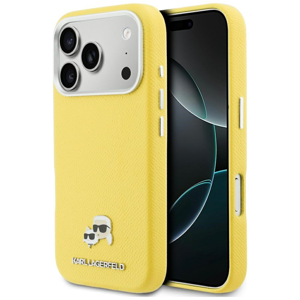 MagSafe Case for Apple iPhone 17 Pro, Karl Lagerfeld, Saffiano Karl & Choupette Pins, Yellow