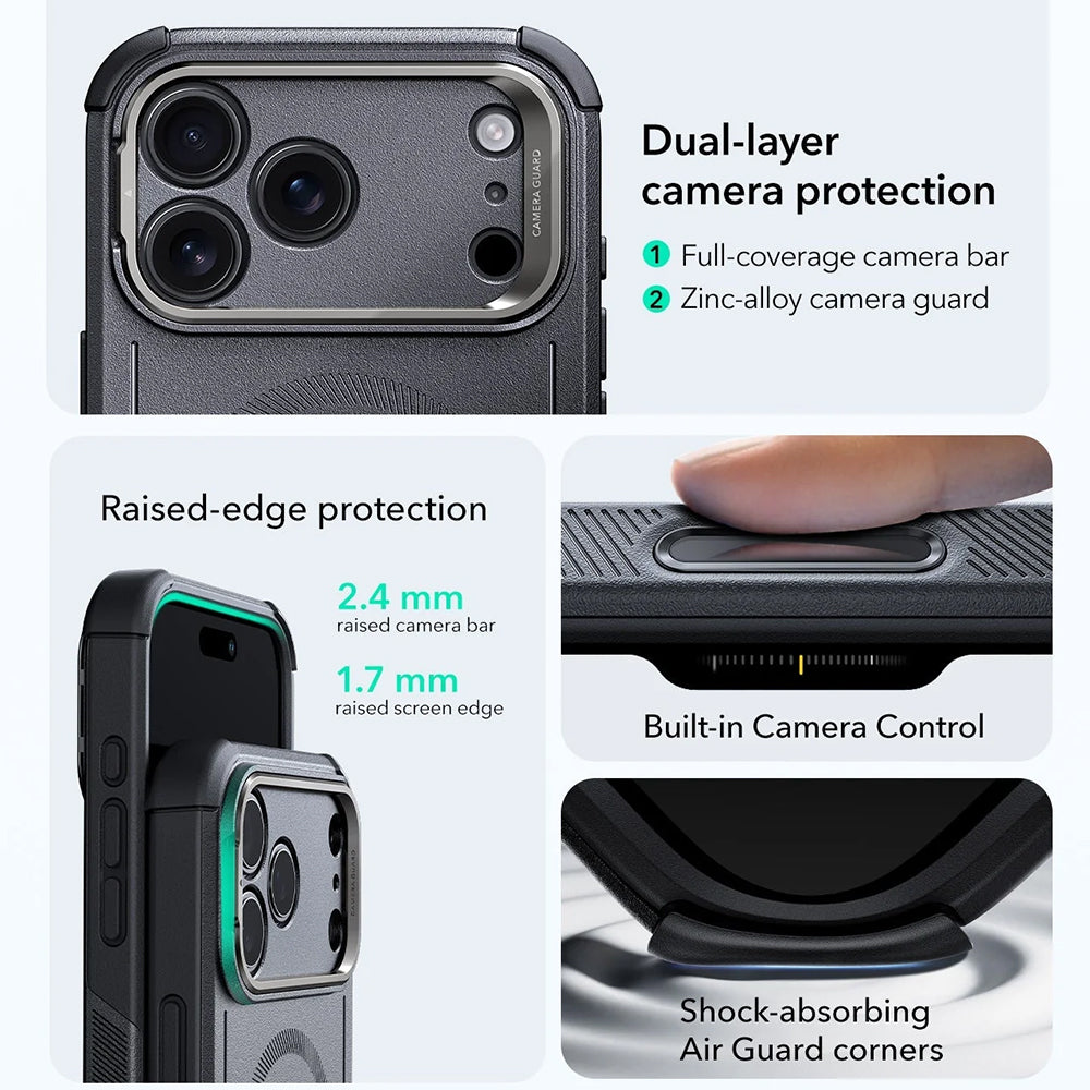 MagSafe Case for Apple iPhone 17 Pro Max, ESR, Cyber Armor Kickstand, Gray