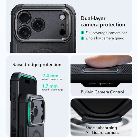 MagSafe Case for Apple iPhone 17 Pro Max, ESR, Cyber Armor Kickstand, Black
