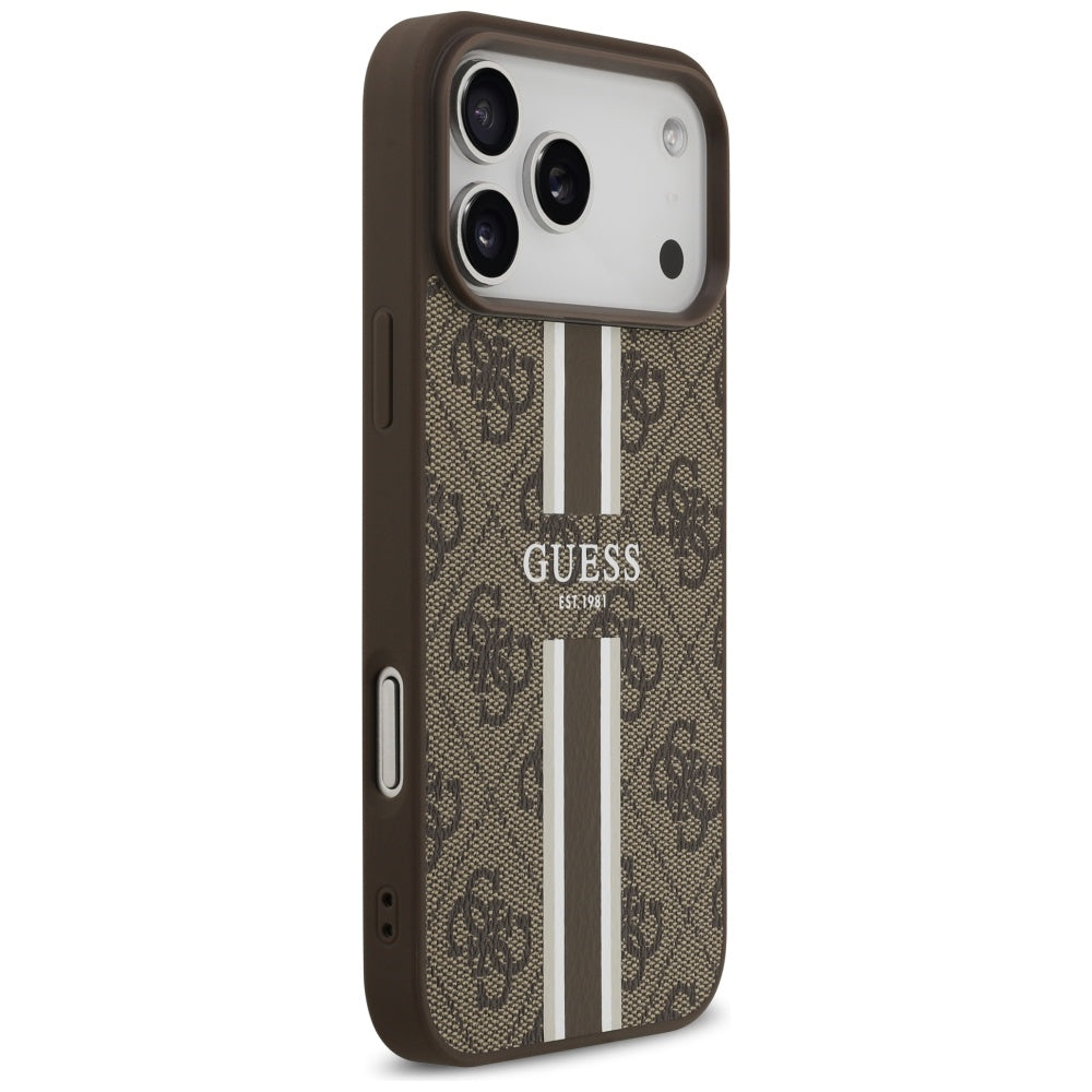 MagSafe Case for Apple iPhone 17 Pro Max, Guess, 4G Printed Stripes, Brown