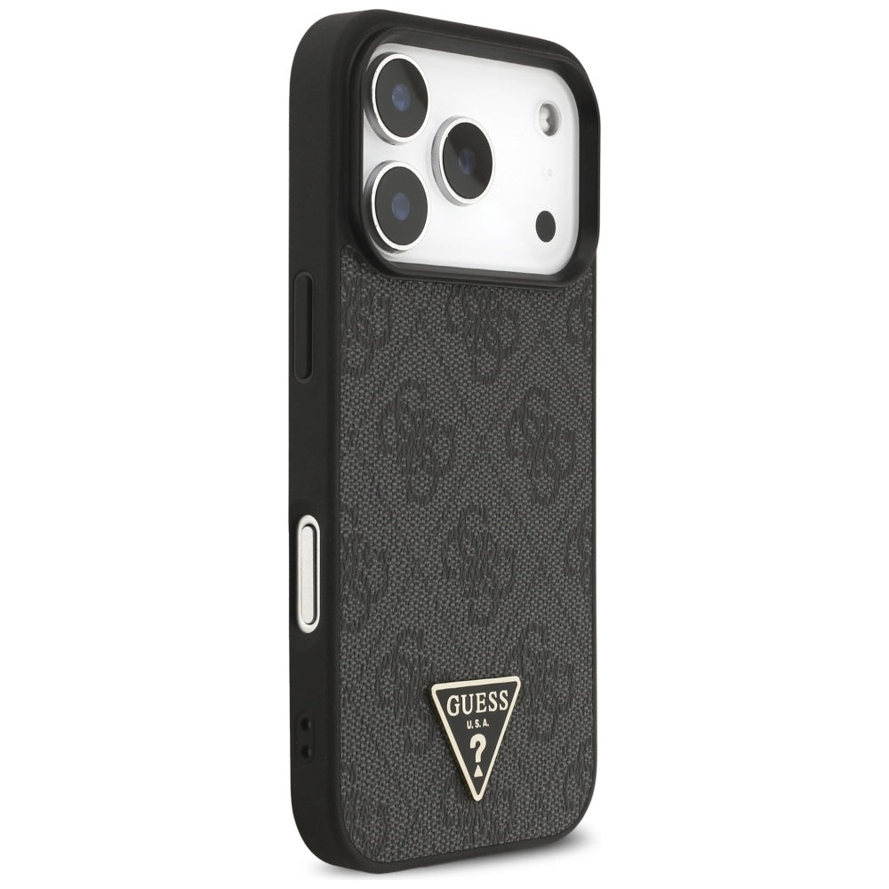 MagSafe Case for Apple iPhone 17 Pro Max, Guess, 4G Triangle Logo with Cord Strap, Black