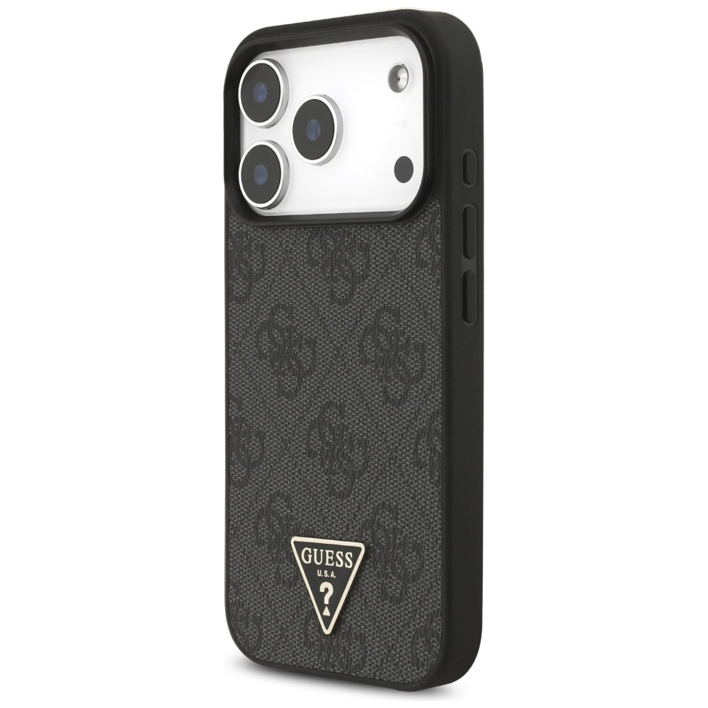 MagSafe Case for Apple iPhone 17 Pro Max, Guess, 4G Triangle Logo with Cord Strap, Black