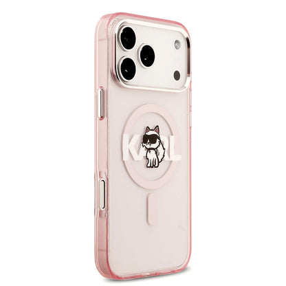 MagSafe Case for Apple iPhone 17 Pro Max, Karl Lagerfeld, IML Sketch Logo Choupette, Pink