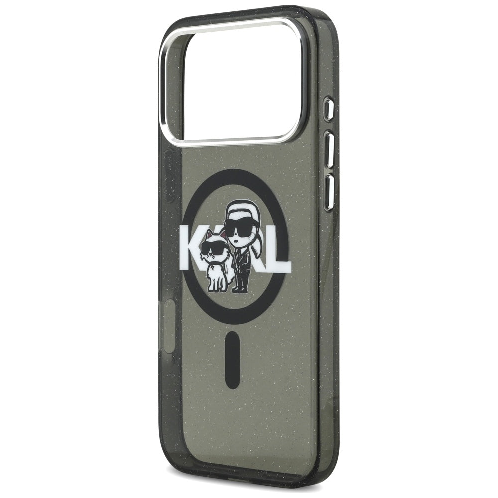 MagSafe Case for Apple iPhone 17 Pro Max, Karl Lagerfeld, IML Sketch Logo Glitter Karl & Choupette, Black