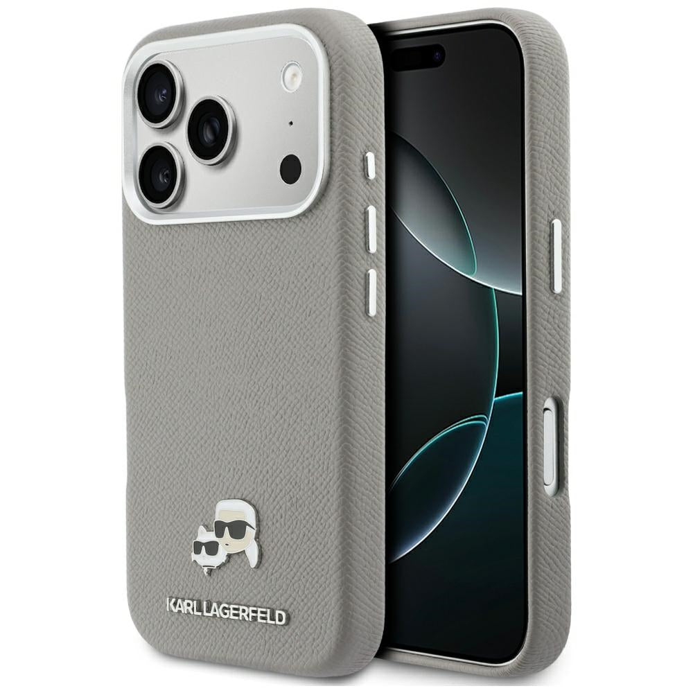 MagSafe Case for Apple iPhone 17 Pro Max, Karl Lagerfeld, Saffiano Karl & Choupette Pins, Grey
