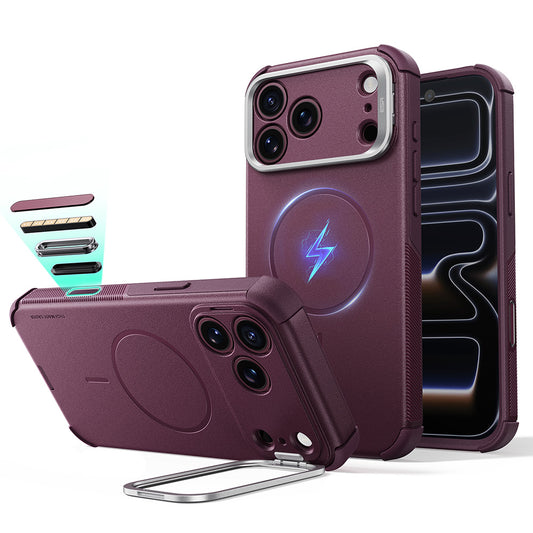 MagSafe Case for Apple iPhone 18 Pro / 17 Pro, ESR, Cyber Armor Kickstand, Dark Satin Burgundy