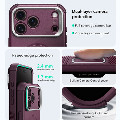 MagSafe Case for Apple iPhone 18 Pro / 17 Pro, ESR, Cyber Armor Kickstand, Dark Satin Burgundy