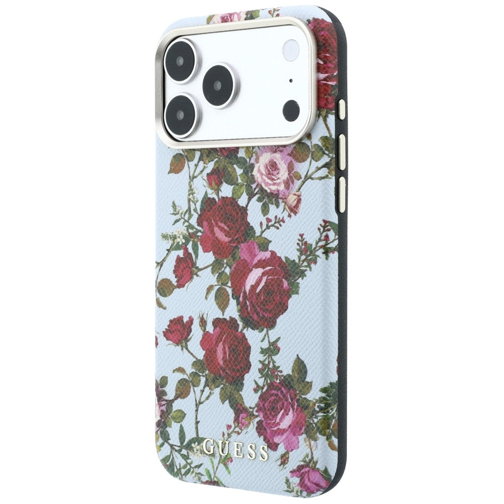 MagSafe Case for Apple iPhone 18 Pro / 17 Pro, Guess, Blossom Roses Print, Blue