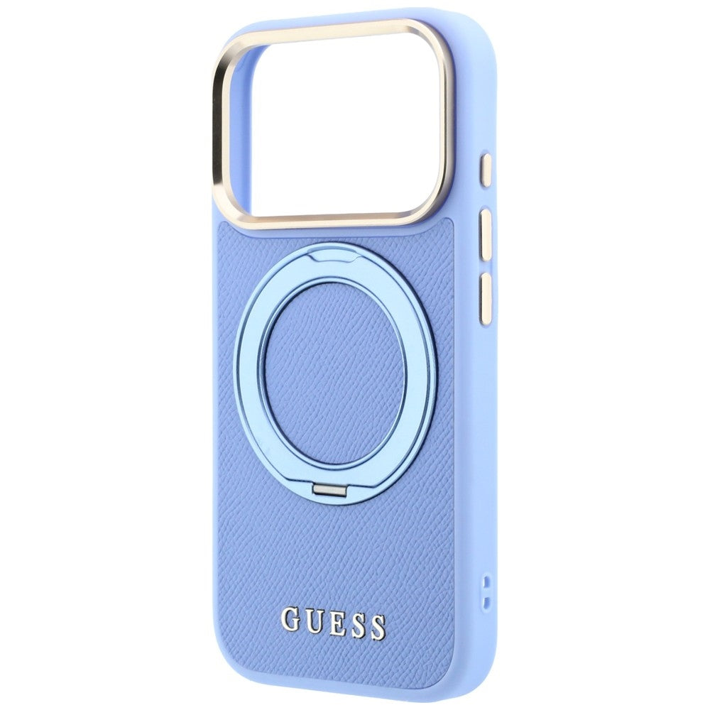 MagSafe Case for Apple iPhone 18 Pro / 17 Pro, Guess, Grained Ring Stand 360 Classic, Blue