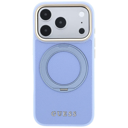 MagSafe Case for Apple iPhone 18 Pro / 17 Pro, Guess, Grained Ring Stand 360 Classic, Blue