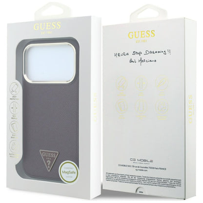 MagSafe Case for Apple iPhone 18 Pro / 17 Pro, Guess, Grained Triangle Logo, Burgundy