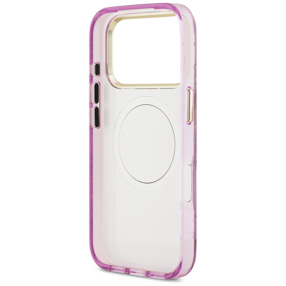MagSafe Case for Apple iPhone 18 Pro / 17 Pro, Guess, IML Metal Glitter Flowers Triangle, Purple