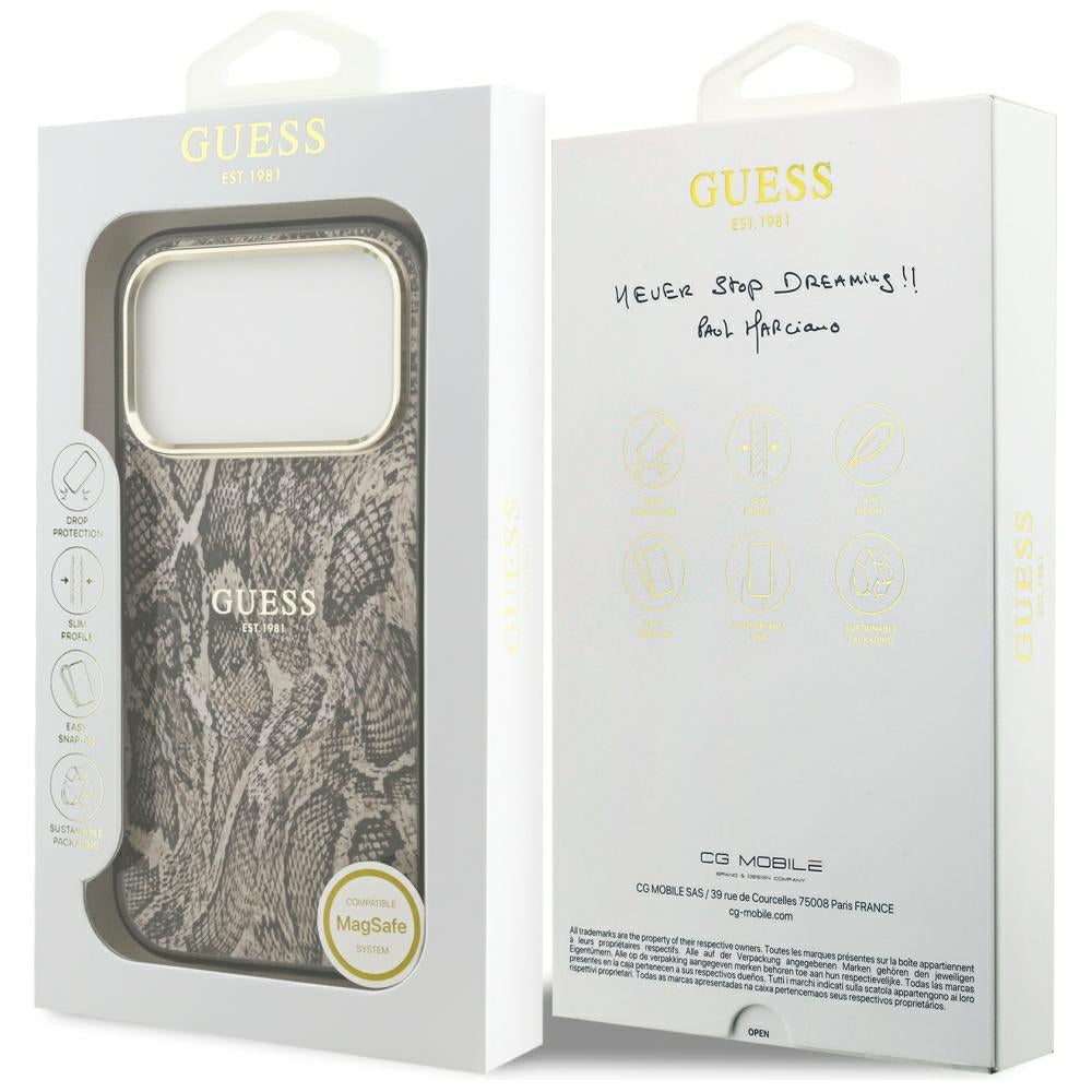 MagSafe Case for Apple iPhone 18 Pro / 17 Pro, Guess, Python Pattern, Brown