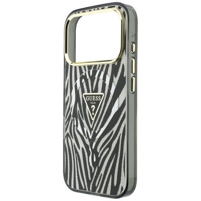 MagSafe Case for Apple iPhone 18 Pro / 17 Pro, Guess, Zebra Glitter Triangle Logo, Silver